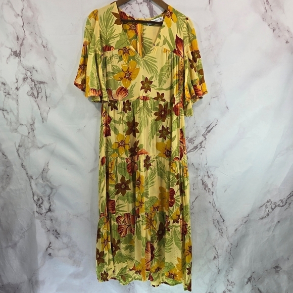 Faithfull The Brand Dress Women 4 Small Yellow Floral Midi Maxi Melia Ocho Rios - Picture 2 of 11